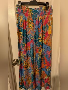 Kona Sol Colorful Tropical Leaf Print Pants, Size Small